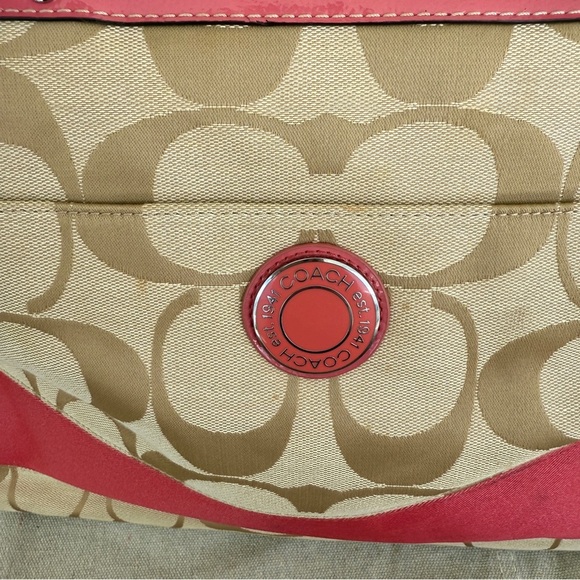 Coach Signature Khaki Canvas & Pink Leather Large Diaper Bag  Tote F19202 - Picture 4 of 16